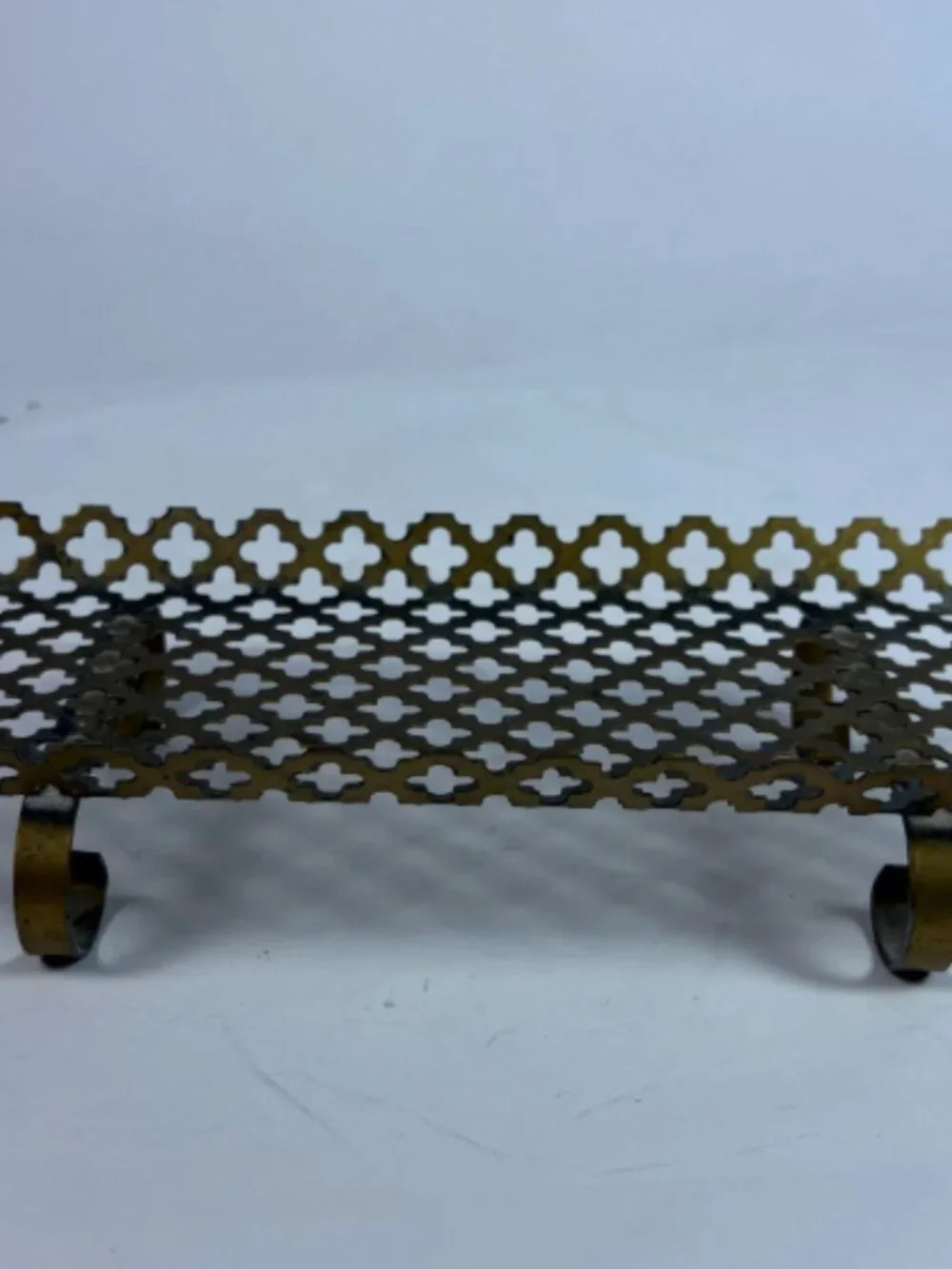Vintage MCM Brass Wall Shelf | Clover Cutout Hanging Shelf | Hollywood Regency
